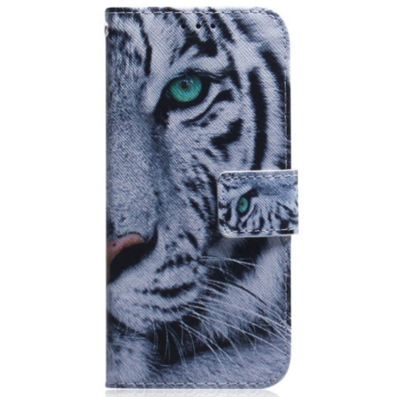 Leren Hoesje Voor iPhone 16 Pro Max Witte Tijger