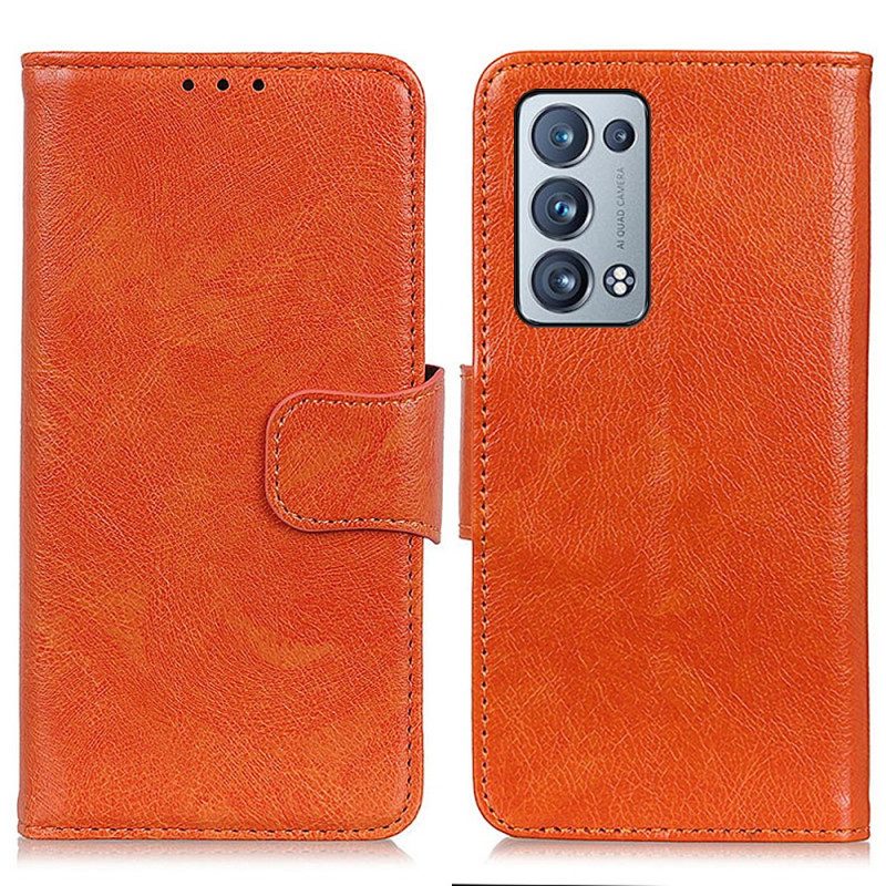 Leren Hoesje voor Oppo Reno 6 Pro 5G Oranje Splitnappaleer