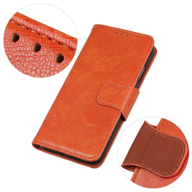 Leren Hoesje voor Oppo Reno 6 Pro 5G Oranje Splitnappaleer