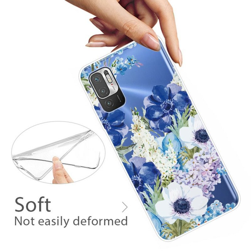 Hoesje voor Xiaomi Redmi Note 10 5G Waterverf Blauwe Bloemen