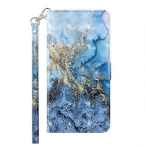 Leren Hoesje voor Xiaomi Redmi Note 10 5G Marmer Met Lanyard