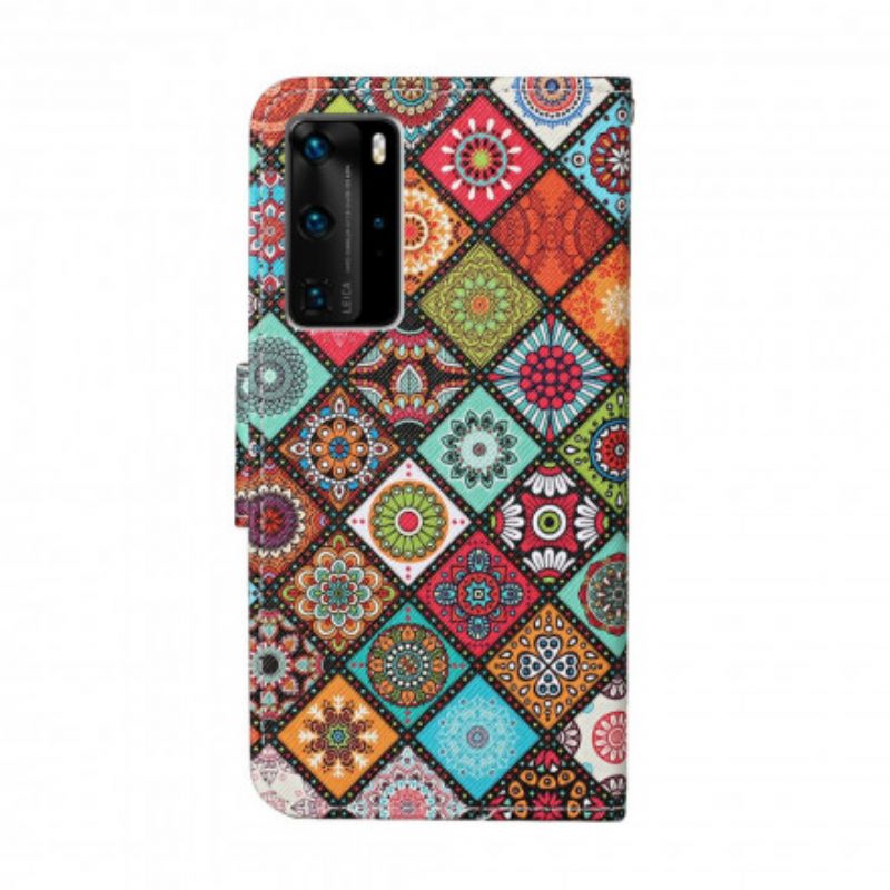 Folio-hoesje voor Huawei P40 Pro Lappendeken Mandala's Met Lanyard