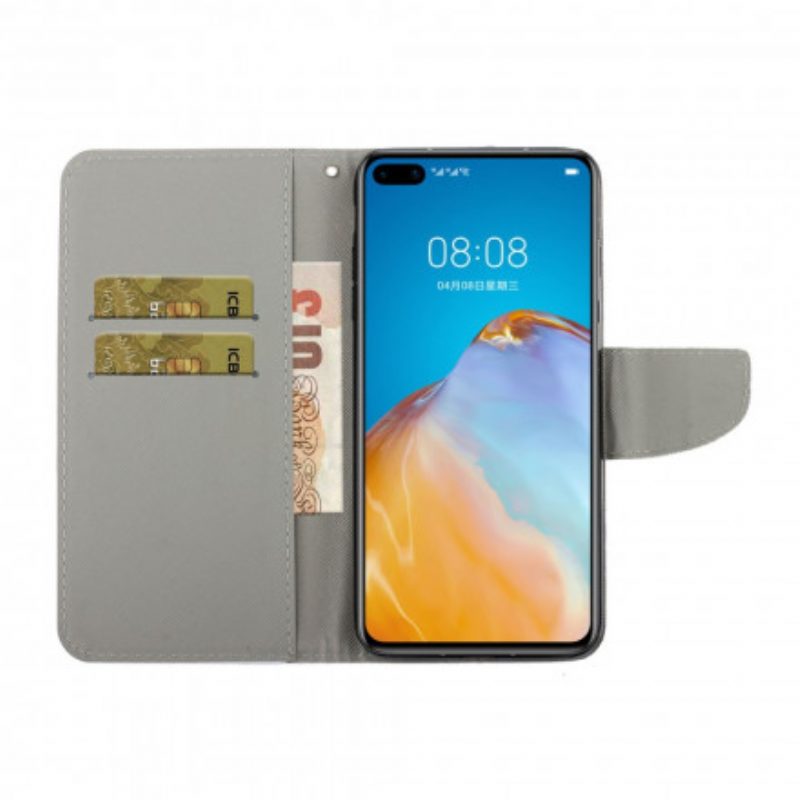 Folio-hoesje voor Huawei P40 Pro Lappendeken Mandala's Met Lanyard