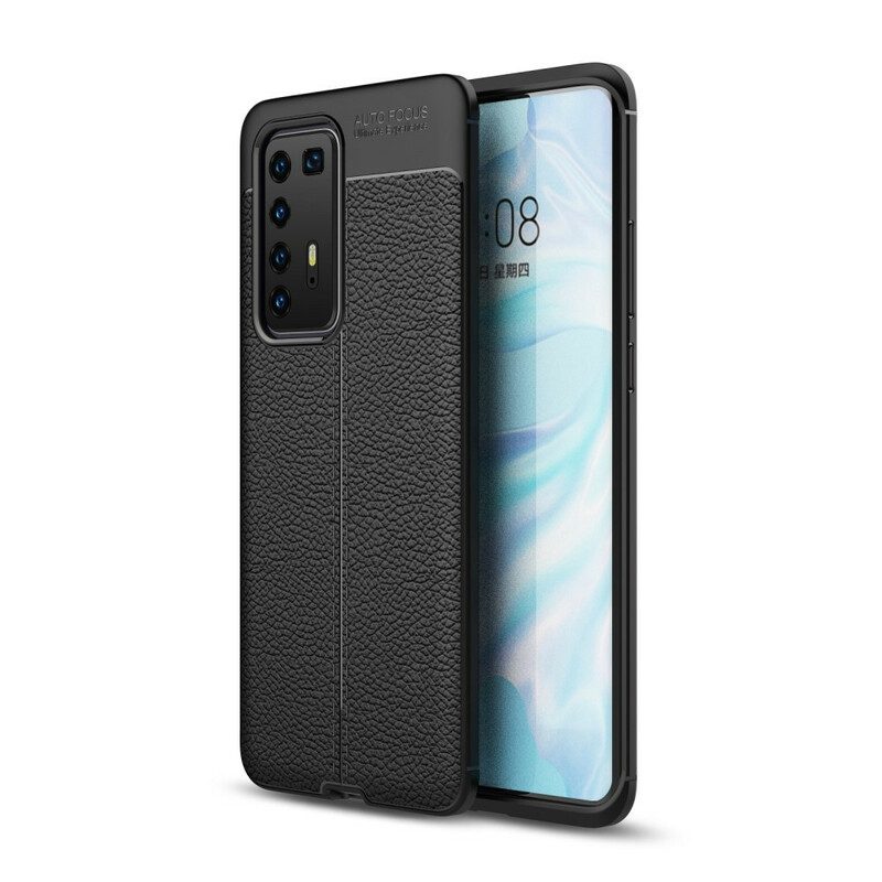 Hoesje voor Huawei P40 Pro Dubbellijnig Litchi-leereffect