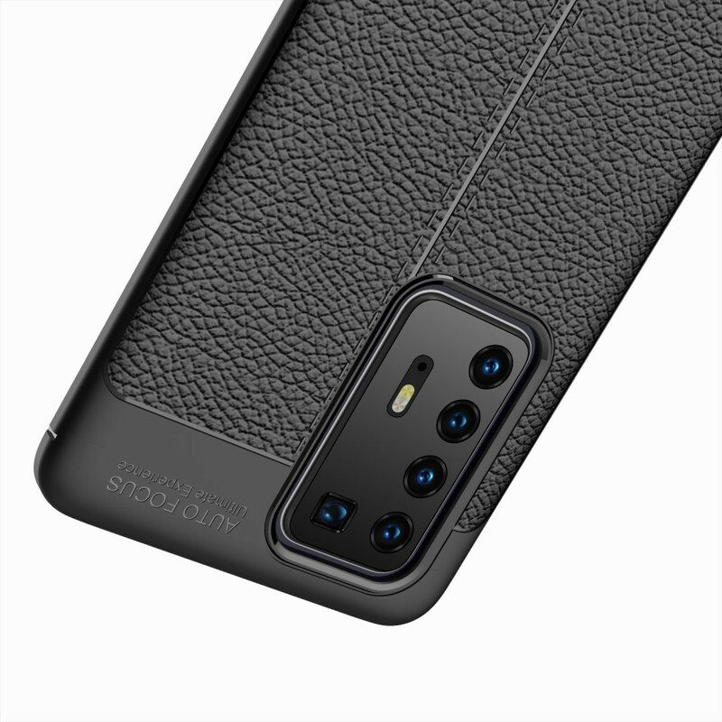 Hoesje voor Huawei P40 Pro Dubbellijnig Litchi-leereffect