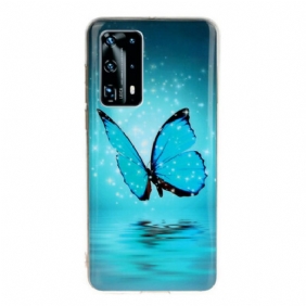 Hoesje voor Huawei P40 Pro Fluorescerende Blauwe Vlinder