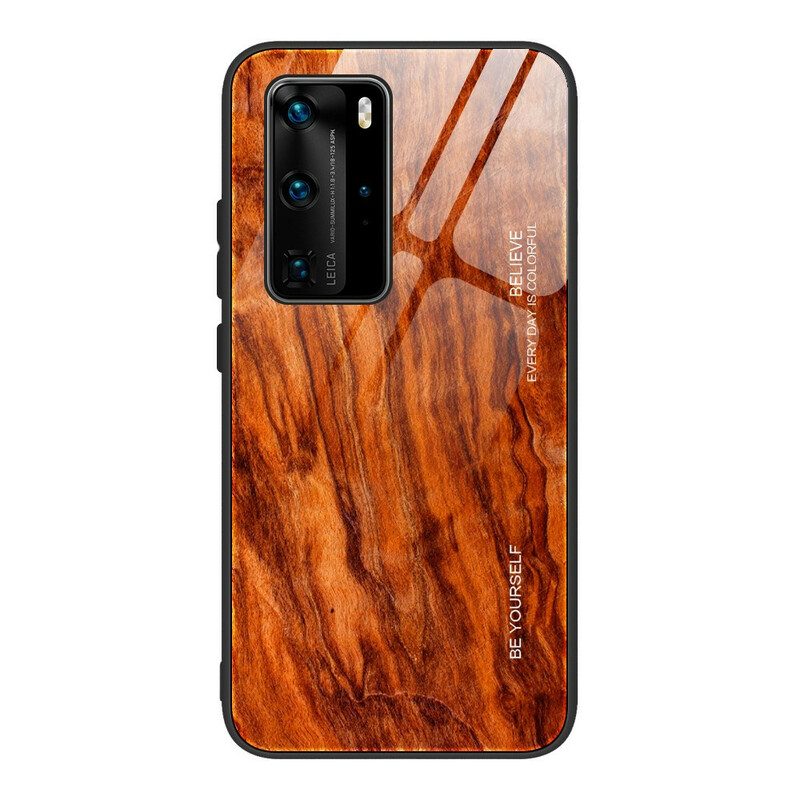 Telefoonhoesje voor Huawei P40 Pro Houtdesign Gehard Glas