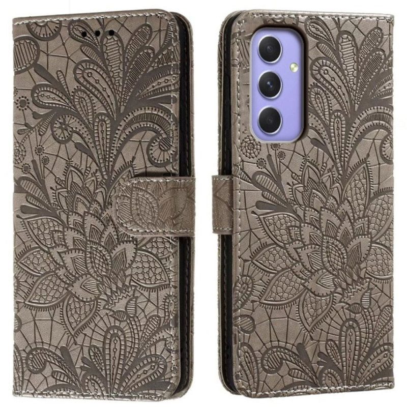 Flip Case Leren Samsung Galaxy A16 5g Bloemmotief En Riem