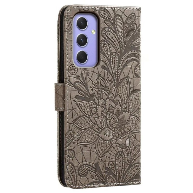 Flip Case Leren Samsung Galaxy A16 5g Bloemmotief En Riem