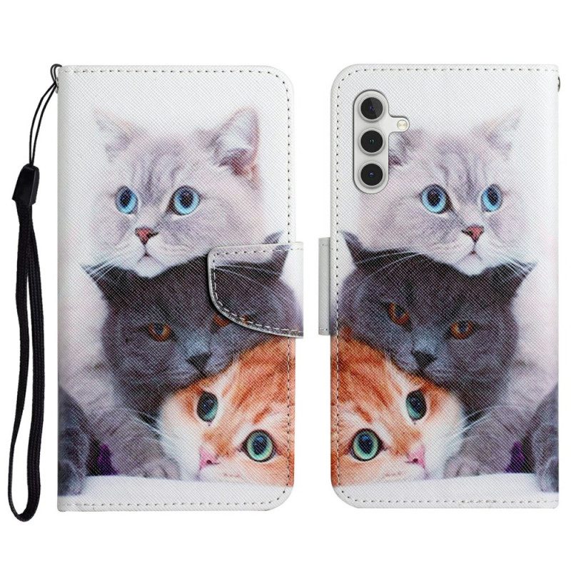 Flip Case Leren Samsung Galaxy A16 5g Patroon Met Drie Katten