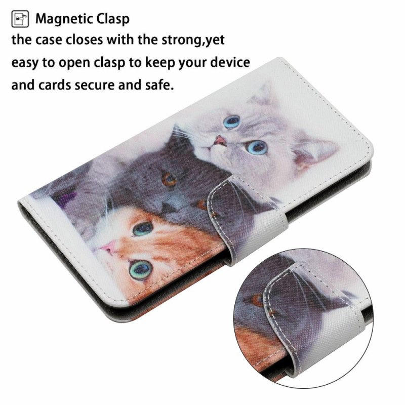 Flip Case Leren Samsung Galaxy A16 5g Patroon Met Drie Katten