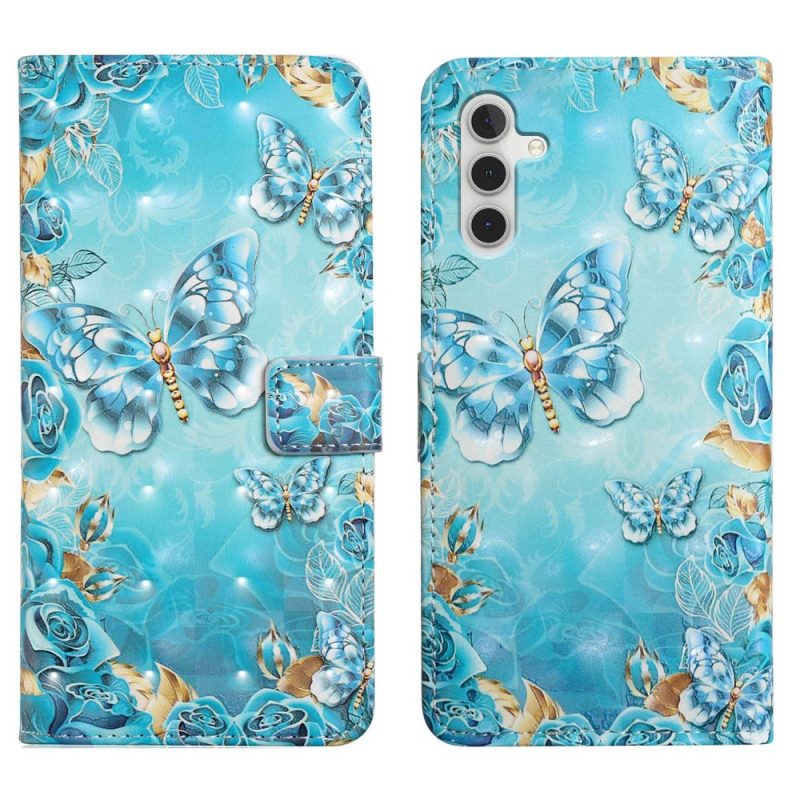 Folio-hoesje Samsung Galaxy A16 5g Telefoonhoesje Blauwe Vlinders En Diamanten