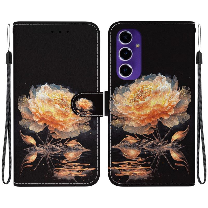 Leren Hoesje Voor Samsung Galaxy A16 5g Gouden Pioen