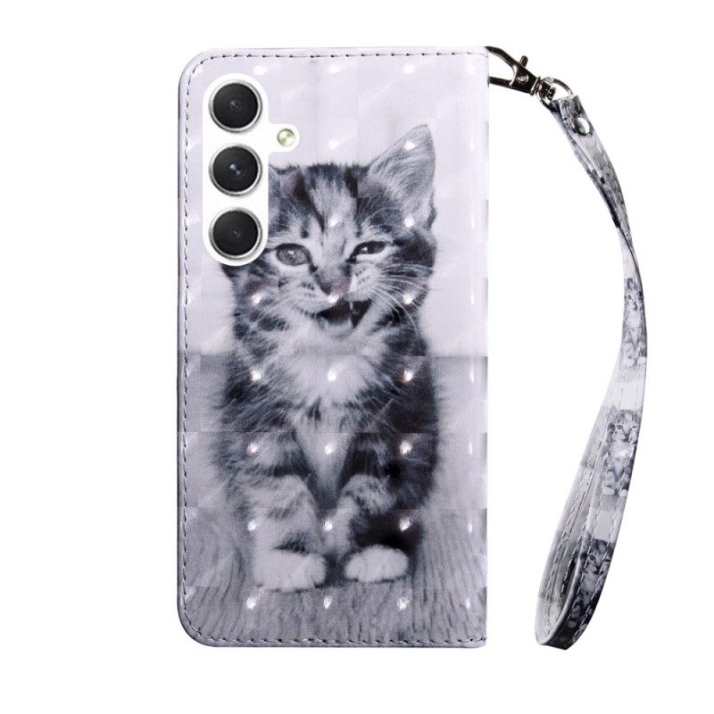 Leren Hoesje Voor Samsung Galaxy A16 5g Kattenpatroon Met Riem