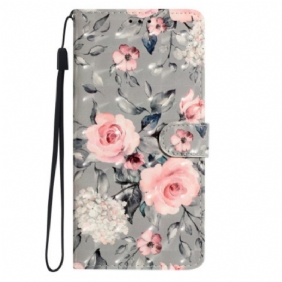 Leren Hoesje Voor Samsung Galaxy A16 5g Patroon Met Roze Bloemen