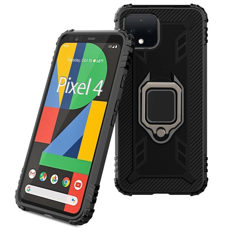 Hoesje voor Google Pixel 4 Ring En Koolstofvezel