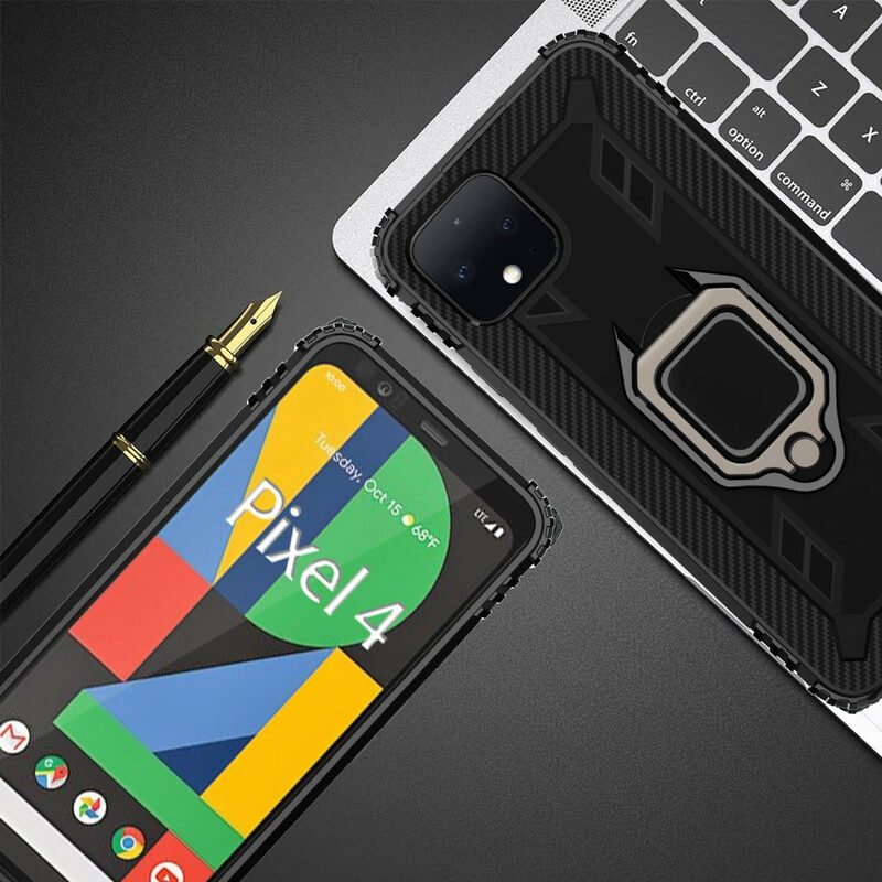 Hoesje voor Google Pixel 4 Ring En Koolstofvezel