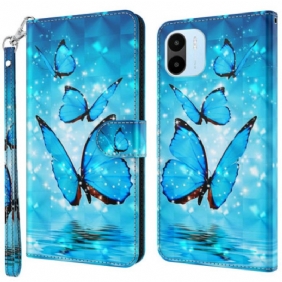 Leren Hoesje voor Xiaomi Redmi A1 Vliegende Blauwe Vlinders