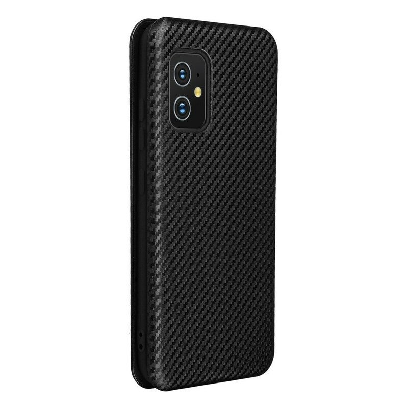 Bescherming Hoesje voor Asus Zenfone 8 Folio-hoesje Koolstofvezel Met Steunring