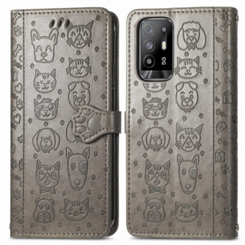 Flip Case voor Oppo A94 5G Geanimeerde Dieren