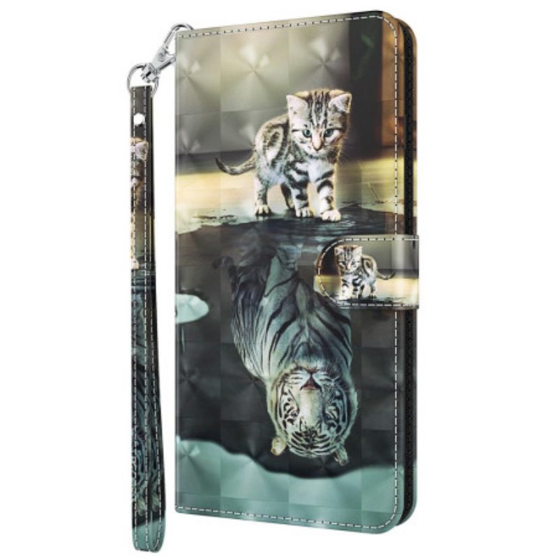 Flip Case voor Oppo A94 5G Kat En Tijger Met Lanyard