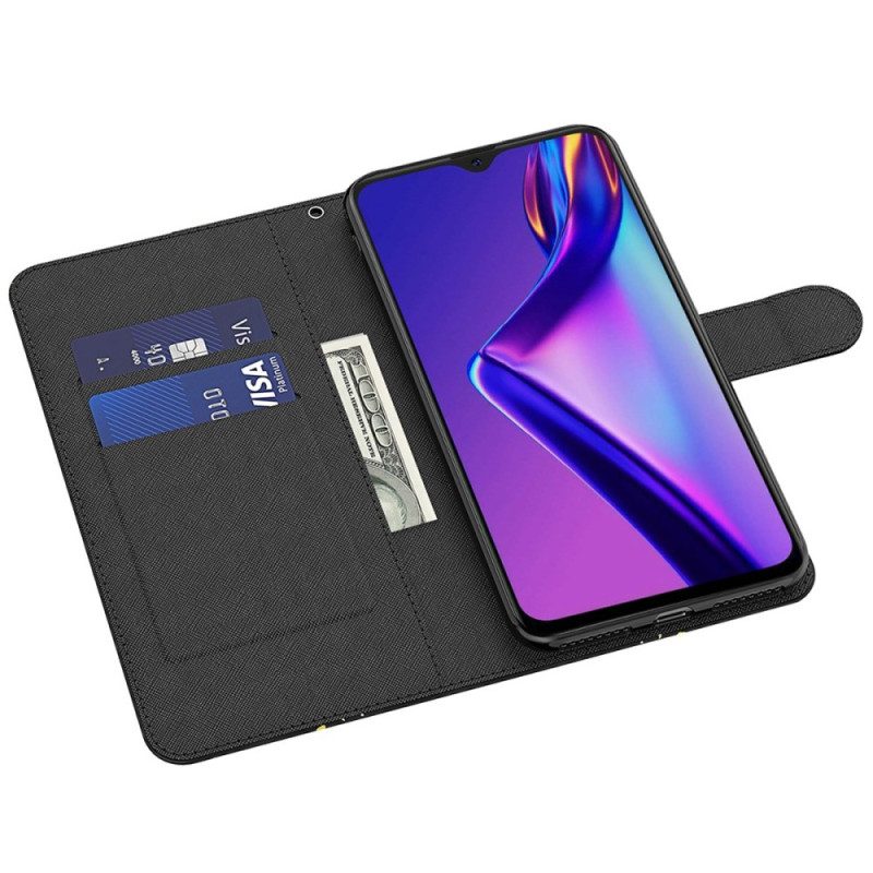 Flip Case voor Oppo A94 5G Kat En Tijger Met Lanyard