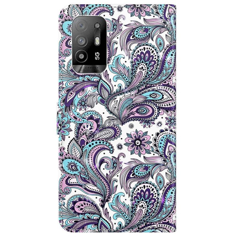 Folio-hoesje voor Oppo A94 5G Bloemenpatronen Met Riem