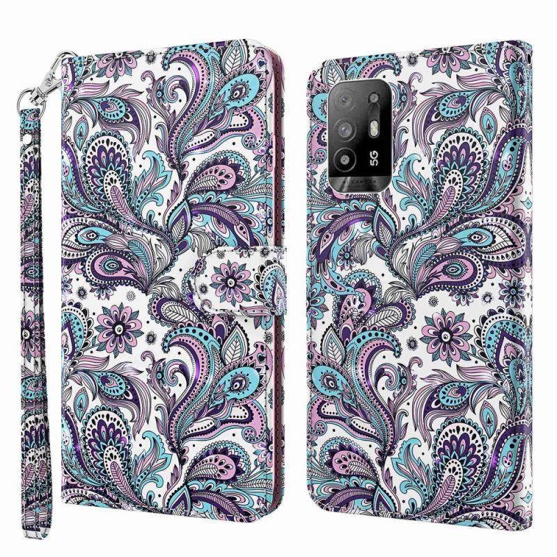 Folio-hoesje voor Oppo A94 5G Bloemenpatronen Met Riem