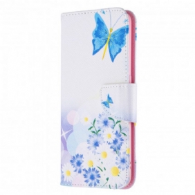 Folio-hoesje voor Oppo A94 5G Geschilderde Vlinders En Bloemen