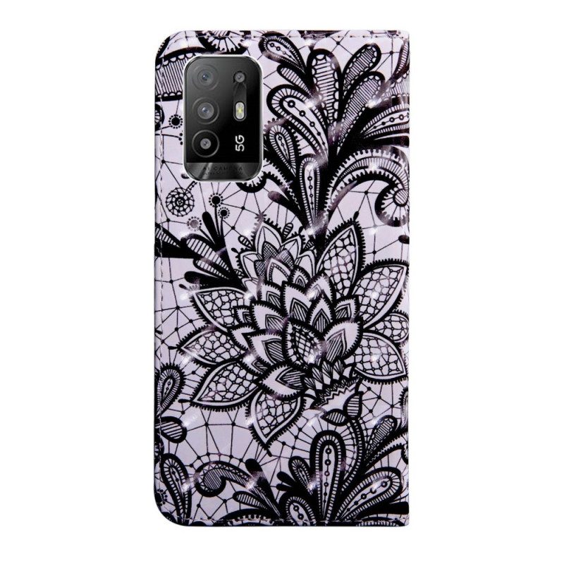 Folio-hoesje voor Oppo A94 5G Kant Bloemen Met Riem