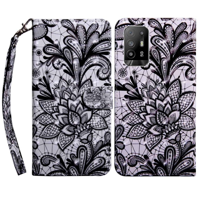 Folio-hoesje voor Oppo A94 5G Kant Bloemen Met Riem