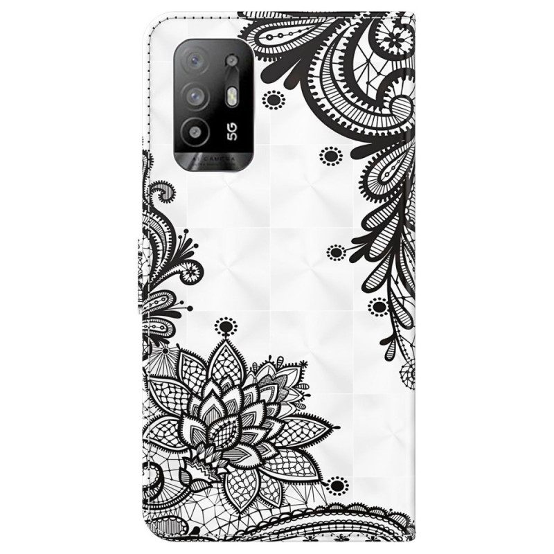 Folio-hoesje voor Oppo A94 5G Kant Van Imitatieleer Met Riem