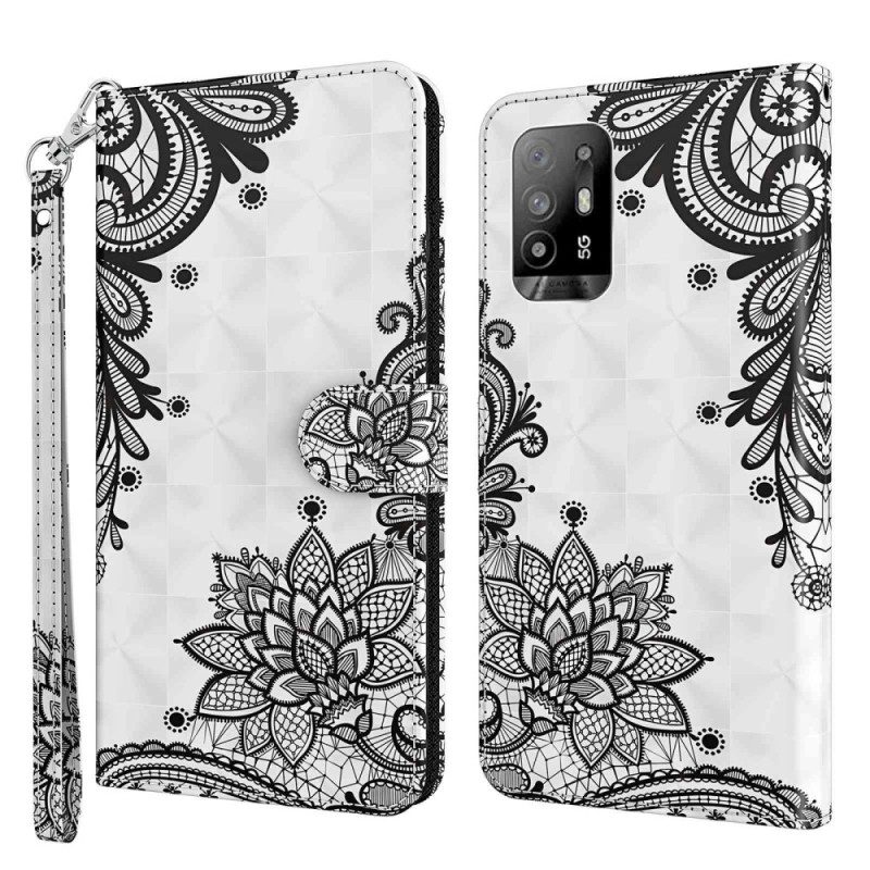 Folio-hoesje voor Oppo A94 5G Kant Van Imitatieleer Met Riem