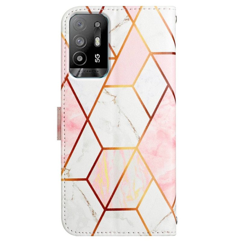 Folio-hoesje voor Oppo A94 5G Marmer Geometrisch Met Riem