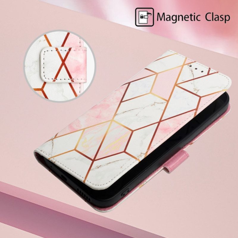 Folio-hoesje voor Oppo A94 5G Marmer Geometrisch Met Riem