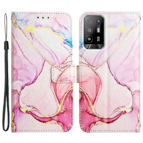 Folio-hoesje voor Oppo A94 5G Marmer Met Lanyard