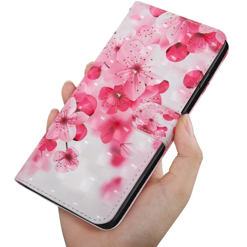 Folio-hoesje voor Oppo A94 5G Roze Bloemen Met Koord