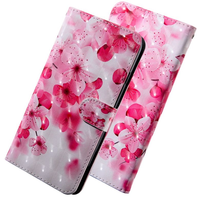 Folio-hoesje voor Oppo A94 5G Roze Bloemen Met Koord