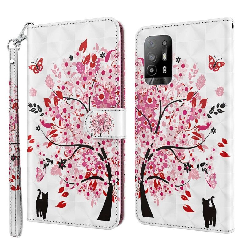 Folio-hoesje voor Oppo A94 5G Rozenboom Met Koord