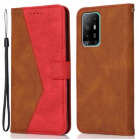 Folio-hoesje voor Oppo A94 5G Tweekleurig Driehoekig Imitatieleer