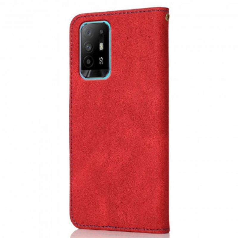 Folio-hoesje voor Oppo A94 5G Tweekleurig Driehoekig Imitatieleer