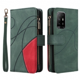 Folio-hoesje voor Oppo A94 5G Tweekleurige Portemonnee Met Lanyard