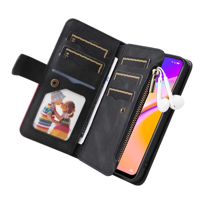 Folio-hoesje voor Oppo A94 5G Tweekleurige Portemonnee Met Lanyard