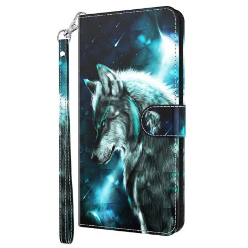 Folio-hoesje voor Oppo A94 5G Wolf Met Sleutelkoord