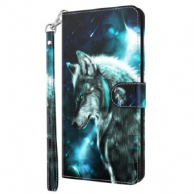 Folio-hoesje voor Oppo A94 5G Wolf Met Sleutelkoord