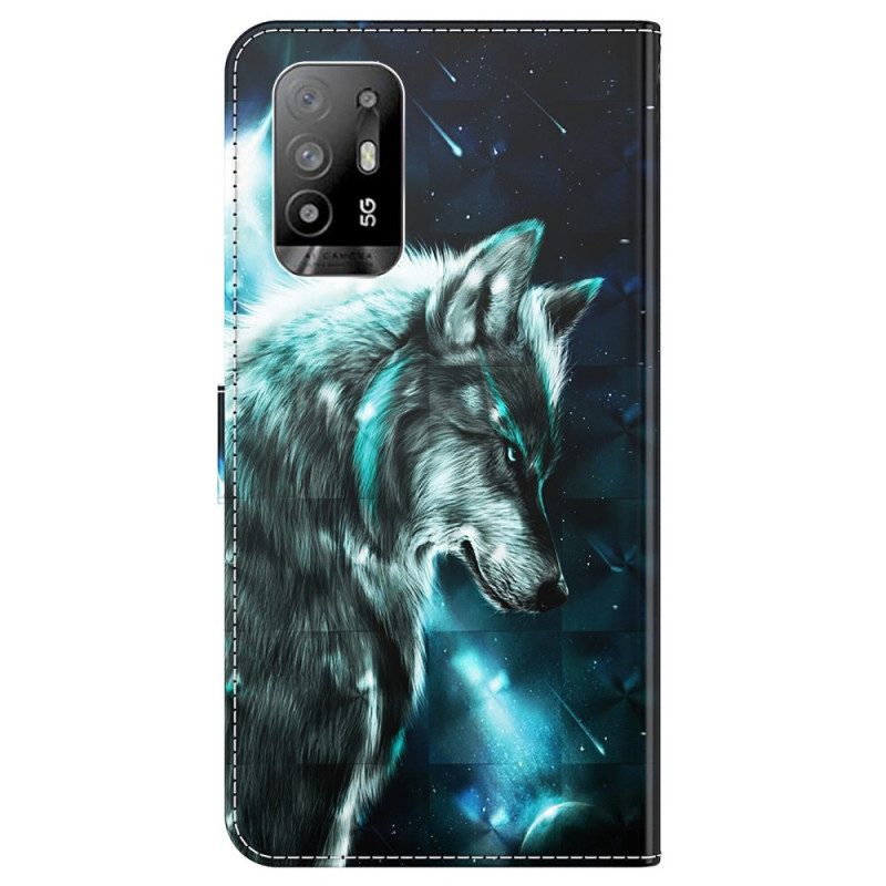 Folio-hoesje voor Oppo A94 5G Wolf Met Sleutelkoord