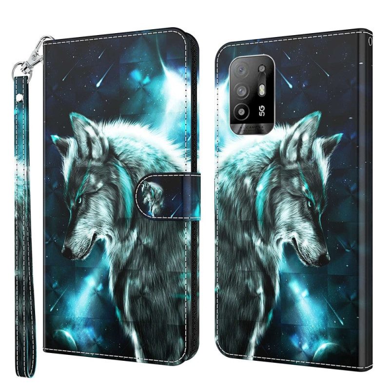 Folio-hoesje voor Oppo A94 5G Wolf Met Sleutelkoord