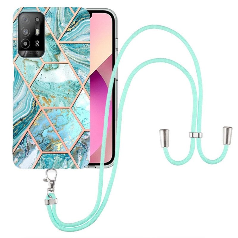 Hoesje voor Oppo A94 5G Marmer Geometrisch Met Riem