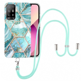 Hoesje voor Oppo A94 5G Marmer Geometrisch Met Riem