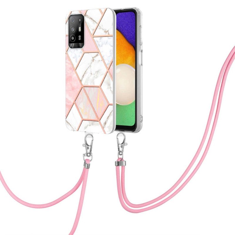 Hoesje voor Oppo A94 5G Marmer Geometrisch Met Riem